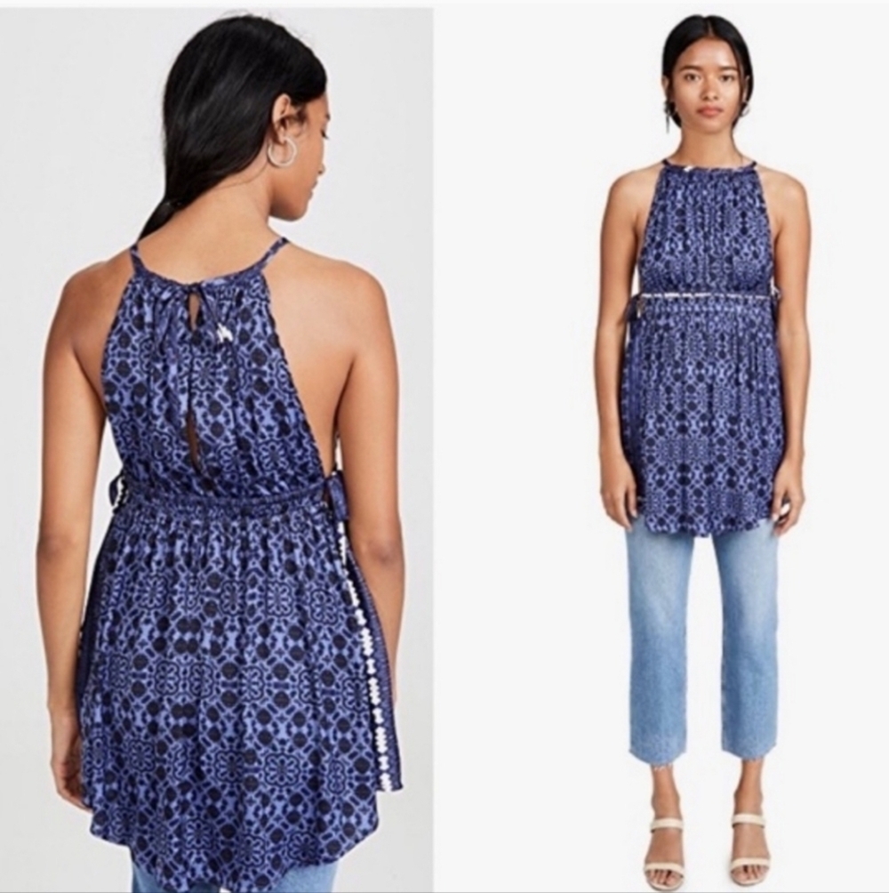 Free People Mid Summers Day Tunic Dress Side Tie Bluebell Combo S
